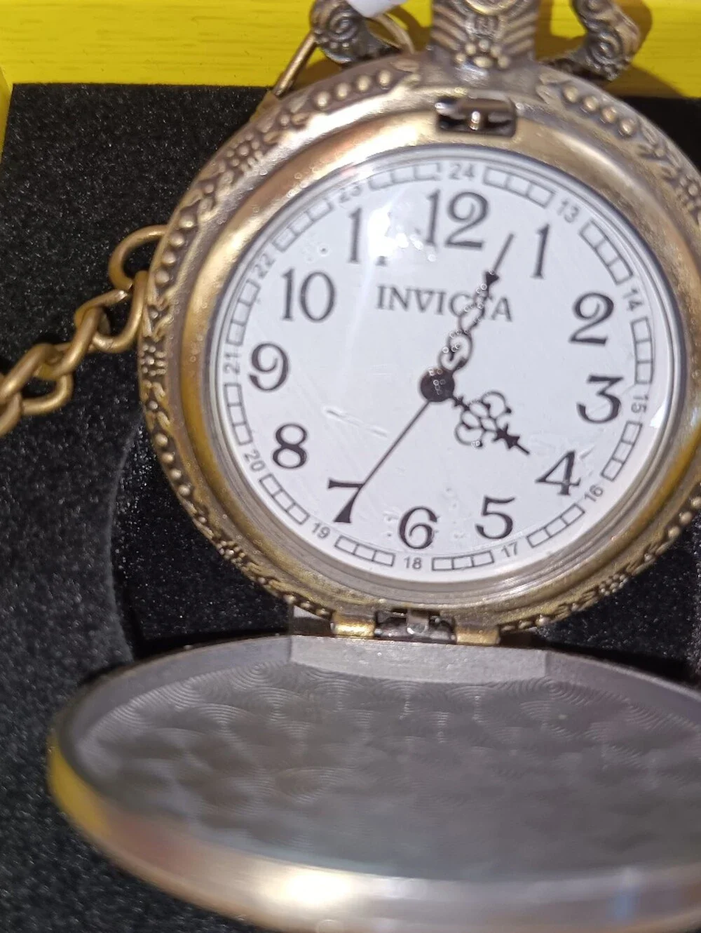 Invicta Skull Pocket Watch with Red Eye Accent. New. With Chain.